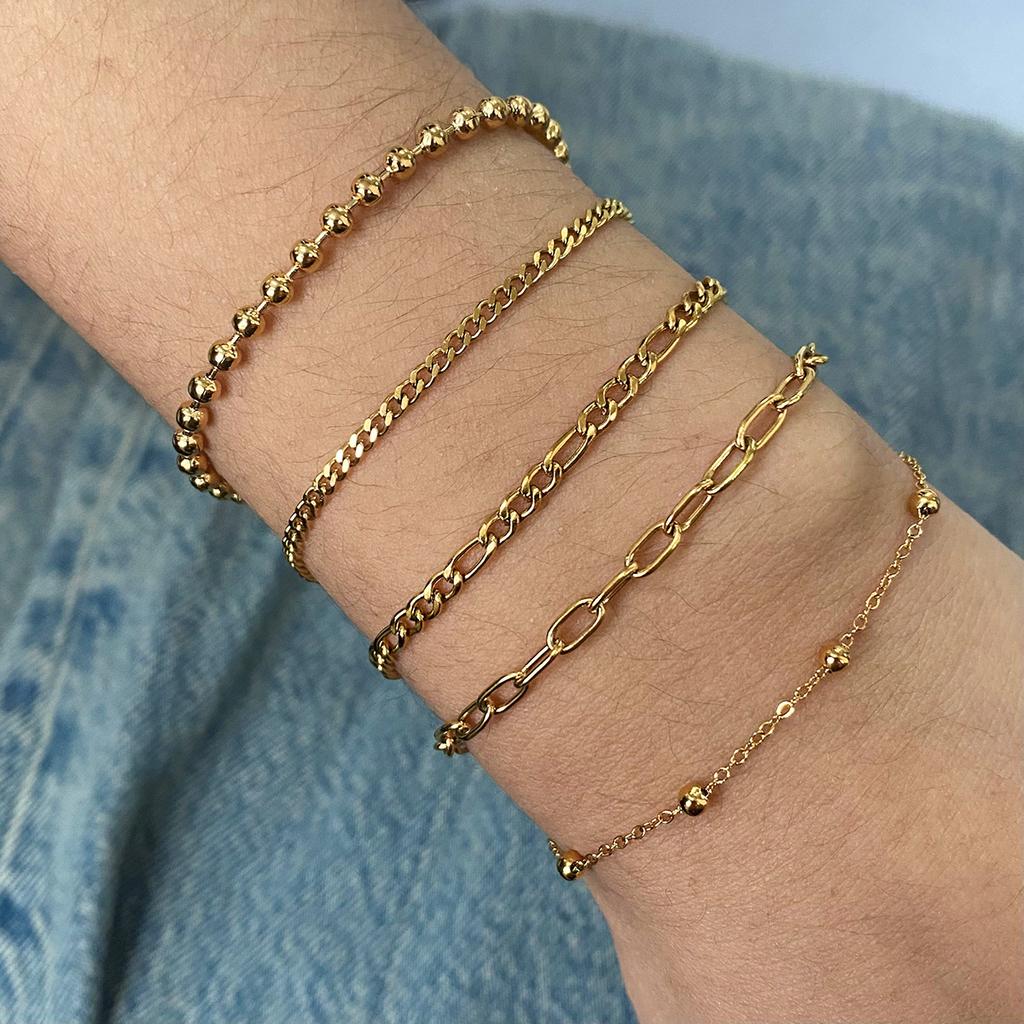 18k Gold Plated Rope Box Snake Cuban Link Chain Bracelets Stainless Steel Stacked Minimalist Chain Bracelet Set Jewelry