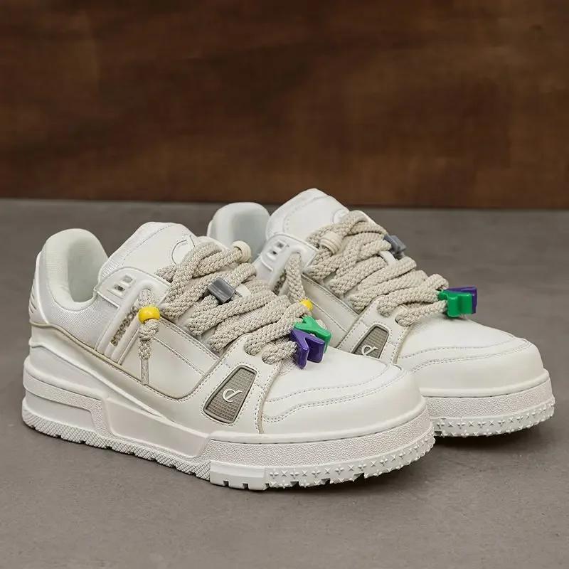 Новые белые кожаные повседневные спортивные туфли для пар, модные и универсальные, на шнуровке, для активного отдыха, большие размеры 36-44