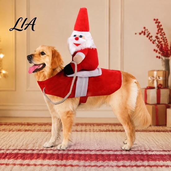 Large Dog Christmas Costume Santa Rider Costume, Outfit, Adjustable Closure, Funny Festival Pet Party Dress Apparel for Small to Medium Dogs, Holiday