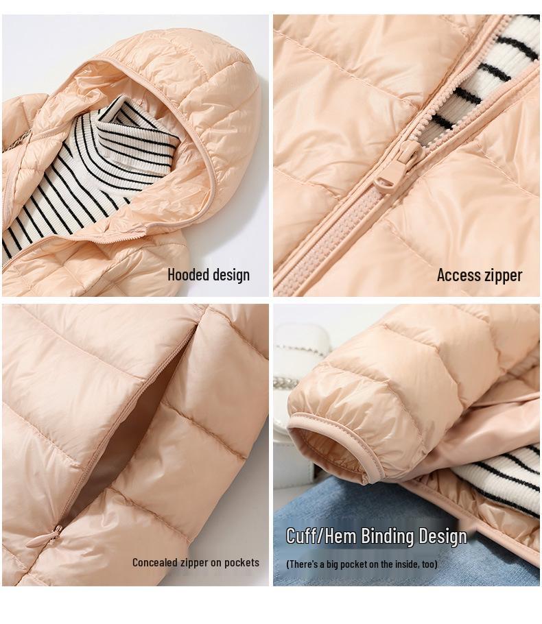 2023 Women's Lightweight Hooded Down Jacket - Slim Fit, Plus Sizes, Autumn/Winter, White Duck Down.