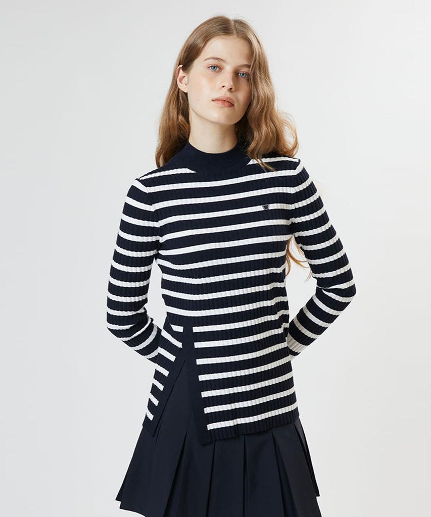 AVEN Front Slit Knit Pullover Navy