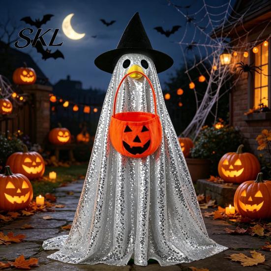Ghost Outfit for Garden Goose Halloween Costume, with Shiny Sequin Decor, Decorative Accessories Statue Atmosphere Prop, Holiday Yard Decorations Cute