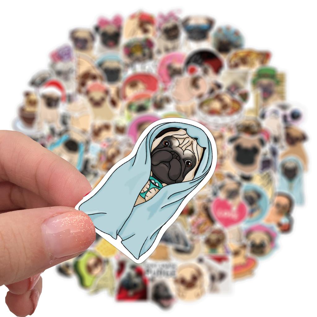 100 Cartoon Animal Pug Doodle Stickers Personalized Decoration Computer Suitcase Waterproof and Removable