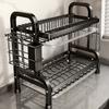1pc Carbon Steel Kitchen Organizer with Drain System - Multi-Functional Utensil Rack for Dishes, Bowls & Cutlery - Durable Food Service