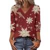 Women's Loose Comfortable Casual Fashion V-Neck Christmas Print 3/4 Sleeve Top