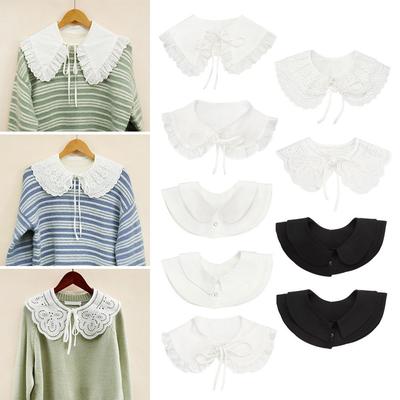 1PC Fashion Women Cotton Fake Collar Sweet Floral Lace Shawl Lapel Blouse Top Detachable Shirt False Tie Clothes Accessories