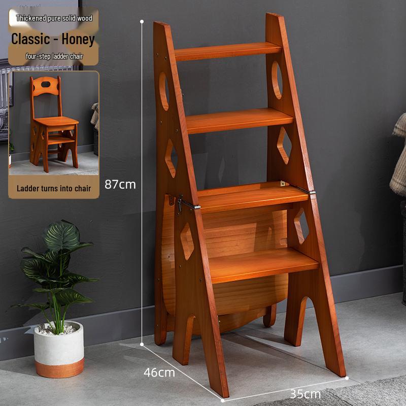 Solid Wood Folding Ladder Chair: Dual-Use Indoor Step Stool and Multifunctional Staircase.