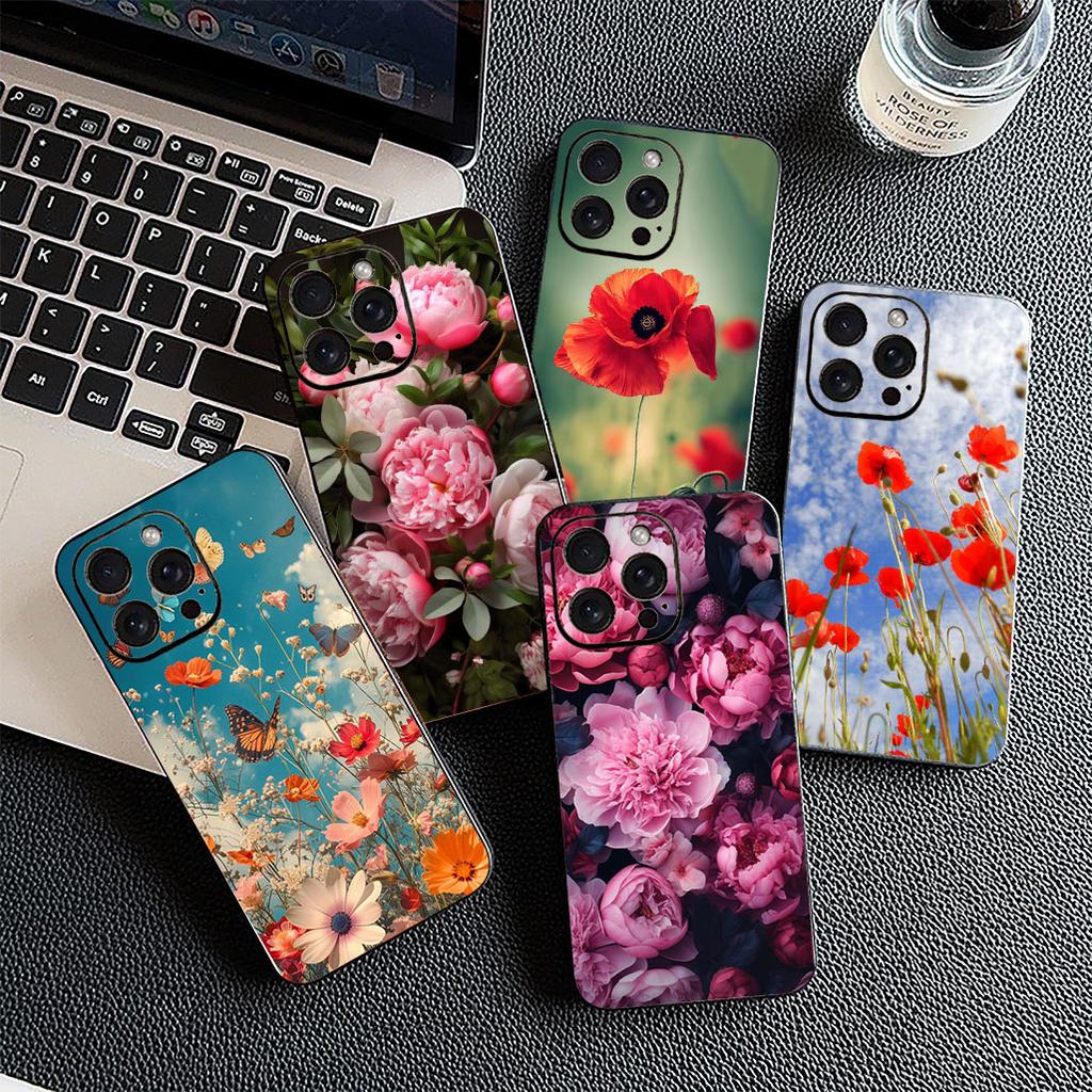 Soft Cover for Apple iPhone 17 Pro XS Max Air 6 7 8 Plus 5 + SE 2022 SE2 16E Casing Phone Case Poppy Flower Bloom Fashion