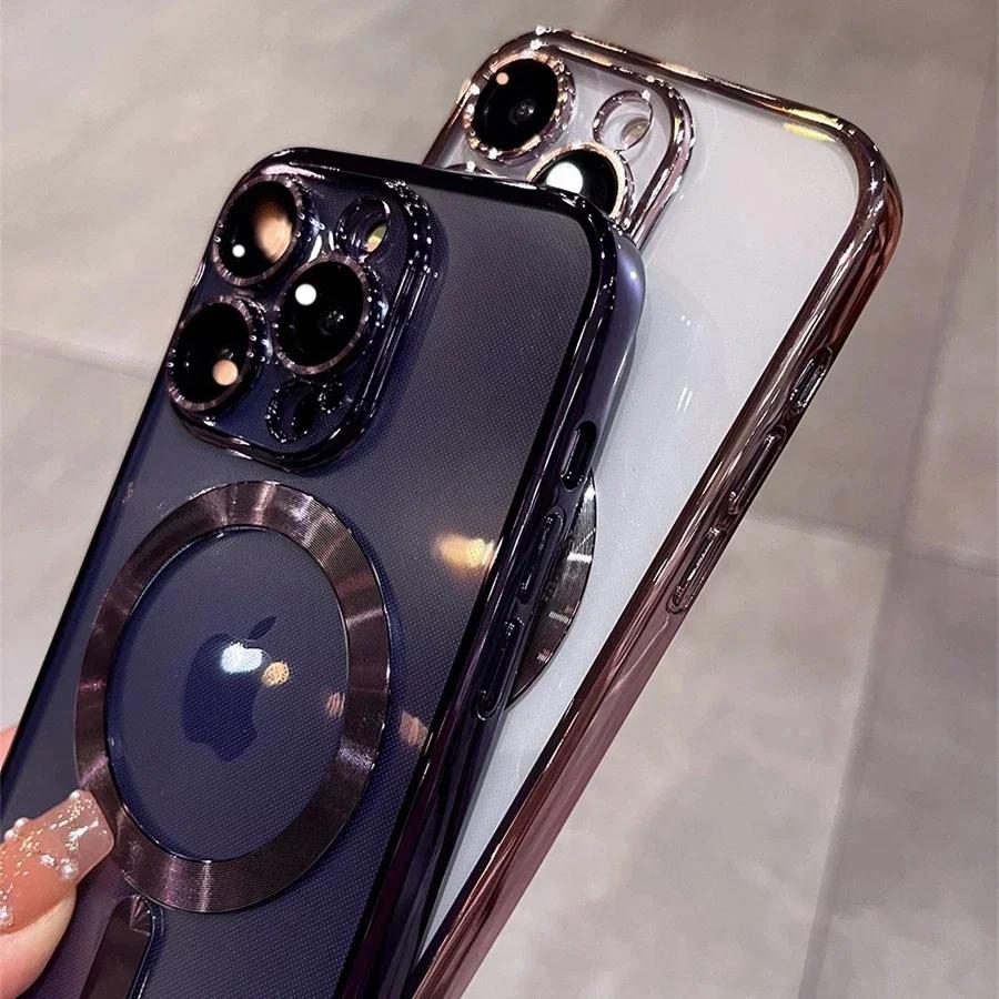 Роскошный защитный чехол для iPhone 11 12 13 14 15 16 Pro Max Plus Mini Magsafe Magnetic Wireless Charger Cover