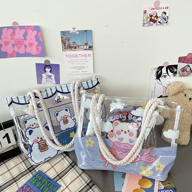 Pvc Jelly Beach Bag With Cartoon Girl Print For Summer Casual Wear