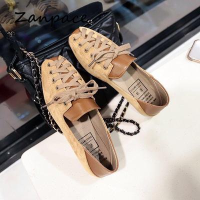 Женская обувь Personality 2024 Весна Повседневные лоферы на шнуровке Модные мягкие туфли на плоской подошве с квадратным носком для женщин Черные лоферы для женщин