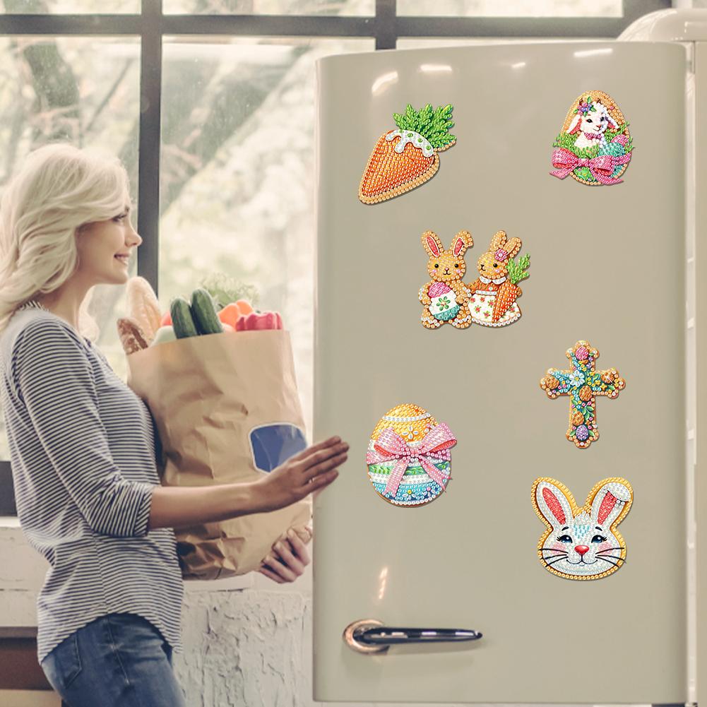 Easter Pattern Acrylic DIY Diamond Painting Magnets Kit Crystal Sparkling Diamond Magnets Set for Refrigerator Mailbox Decor