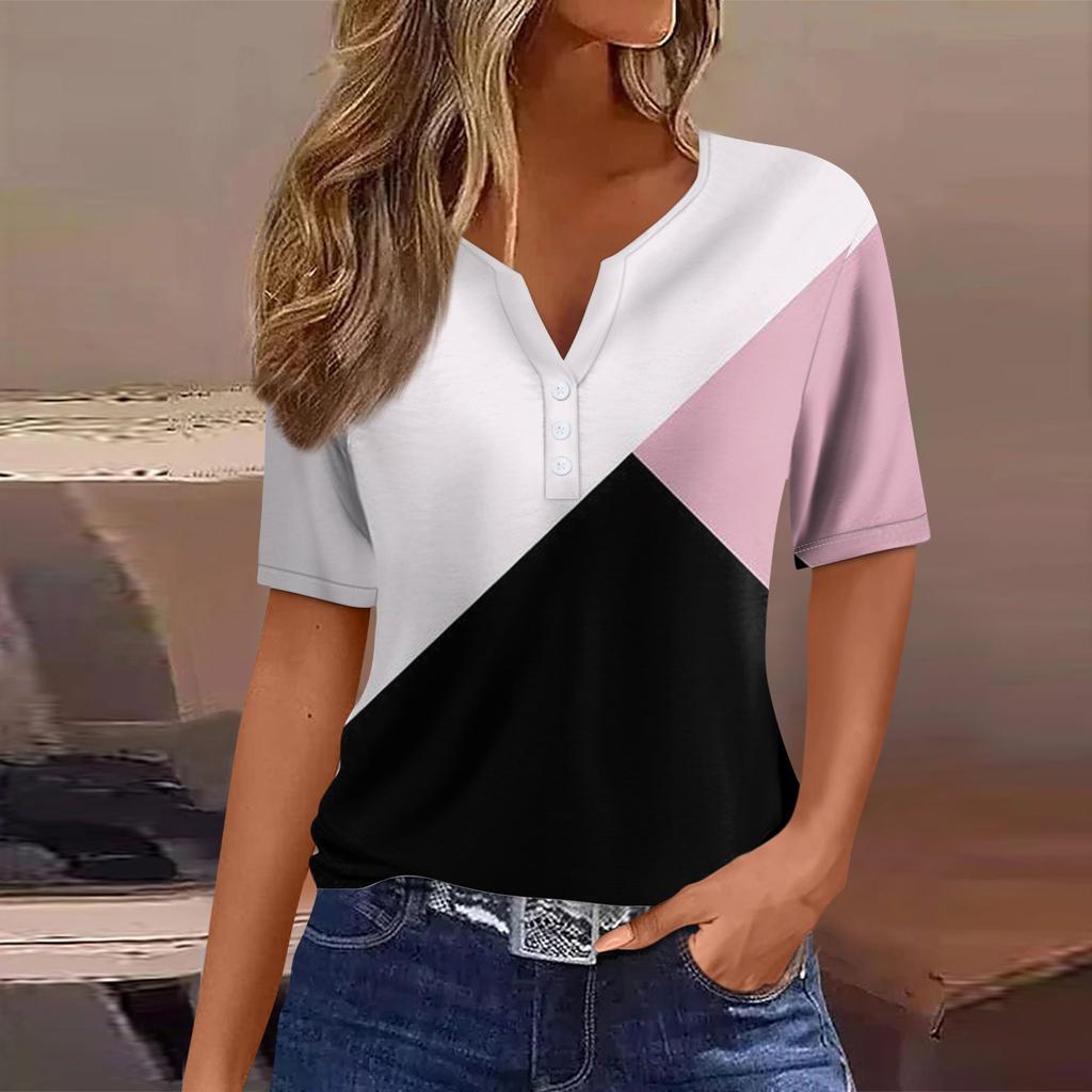 Женский модный повседневный топ с v-образным вырезом и коротким рукавом с геометрическим принтом