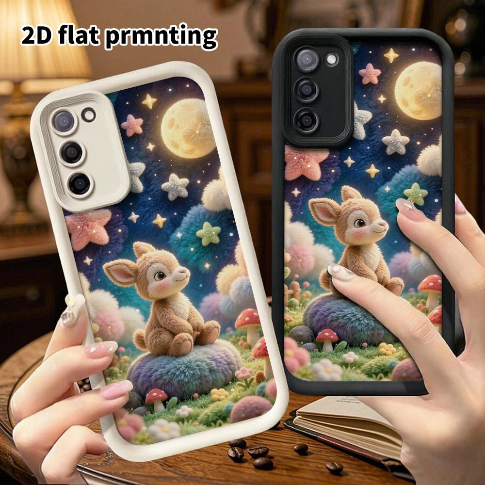 Phone Case: 2D flat design suitable for Samsung Galaxy A34 A35 M05 M06 S20 S22 S21 FE Plus 5G protective case, little deer under the moon, perfect hol