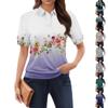 Женская повседневная футболка с v-образным вырезом и коротким рукавом с цветочным принтом и декоративными пуговицами, топ