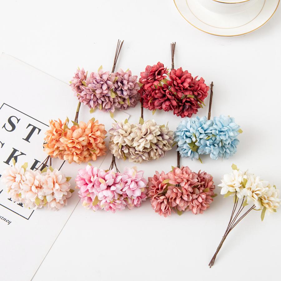 6 шт. Искусственные цветы Шелковая гвоздика Мини-букет Свадебные венки Валентинка для украшения дома Скрапбукинг Свадебные аксессуары