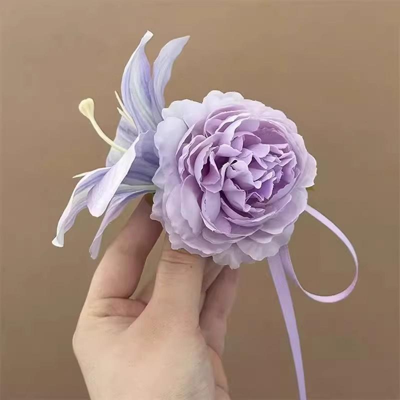 Purple Peony Tassel Hair Claw Gentle Summer Sweet Elegant Women All Match Atmosphere Hair Ornaments