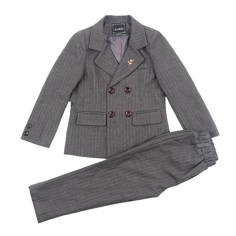 British Style Double-Breasted Boys' Three-Piece Striped Suit Set for Spring and Autumn