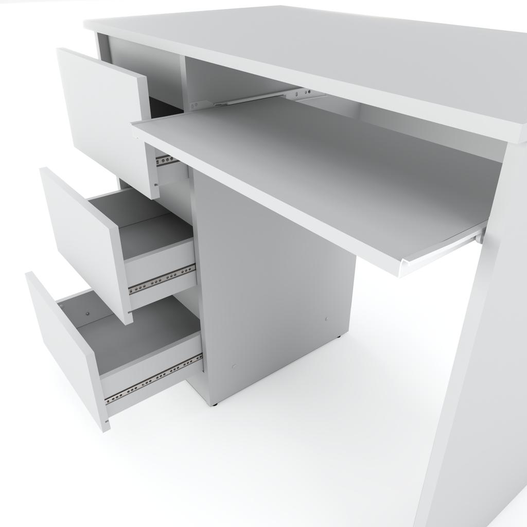 White Computer Desk 3 Drawers 90 CM School Gaming Furniture