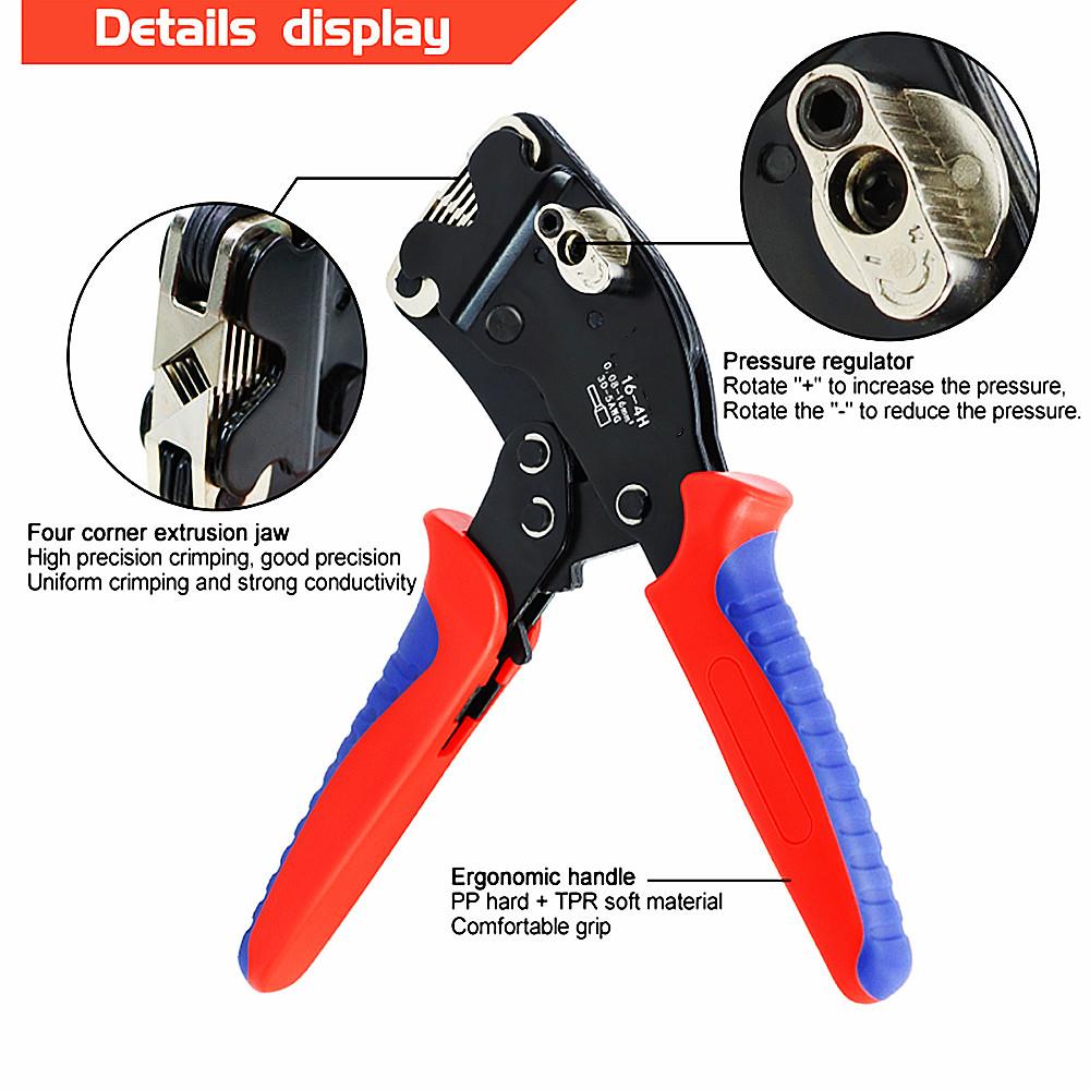 Ferrule Crimping Tool Kit, Hexagonal Ferrule Crimper Self-Adjustable Ratchet Wire Crimper Plier AWG 30-5