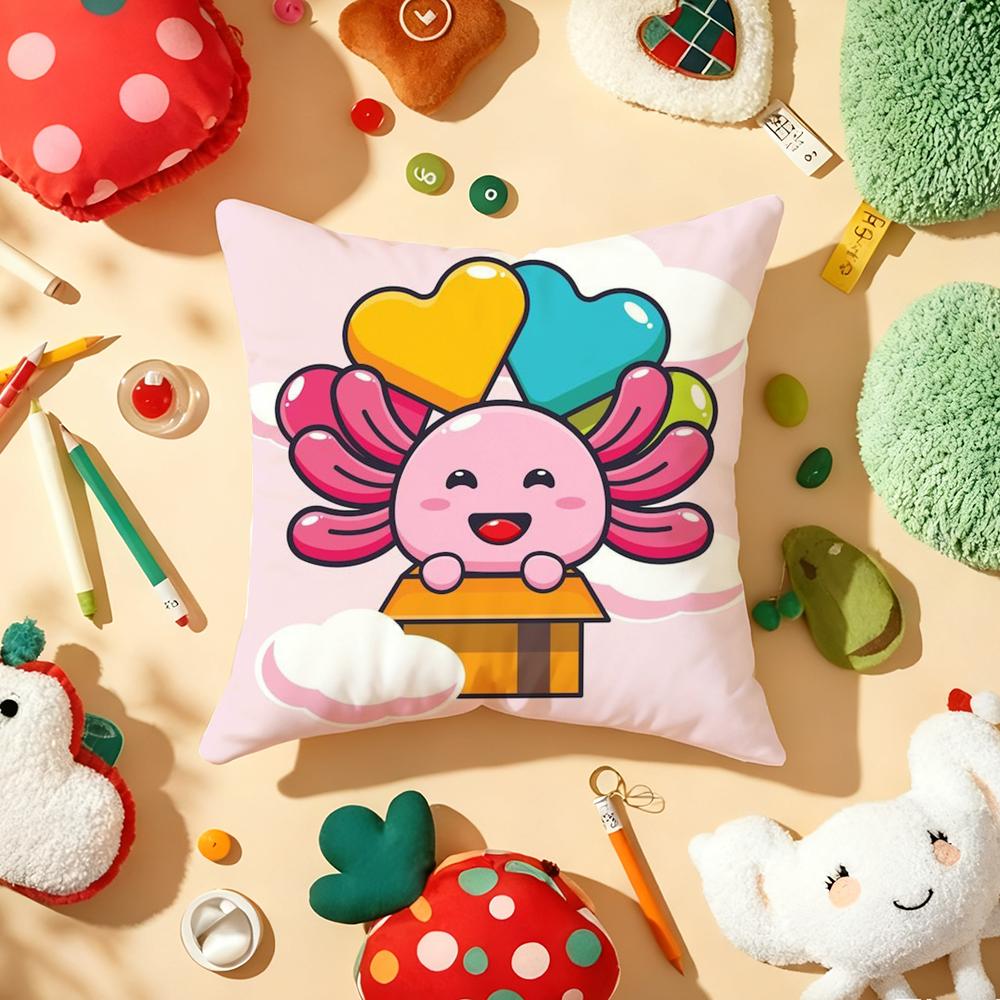 Cartoon Cute Axolotl Cushion Cover Plush Fabric Soft DoubleSided Printed Sofa Warm Winter Home Gift Pillow Cover
