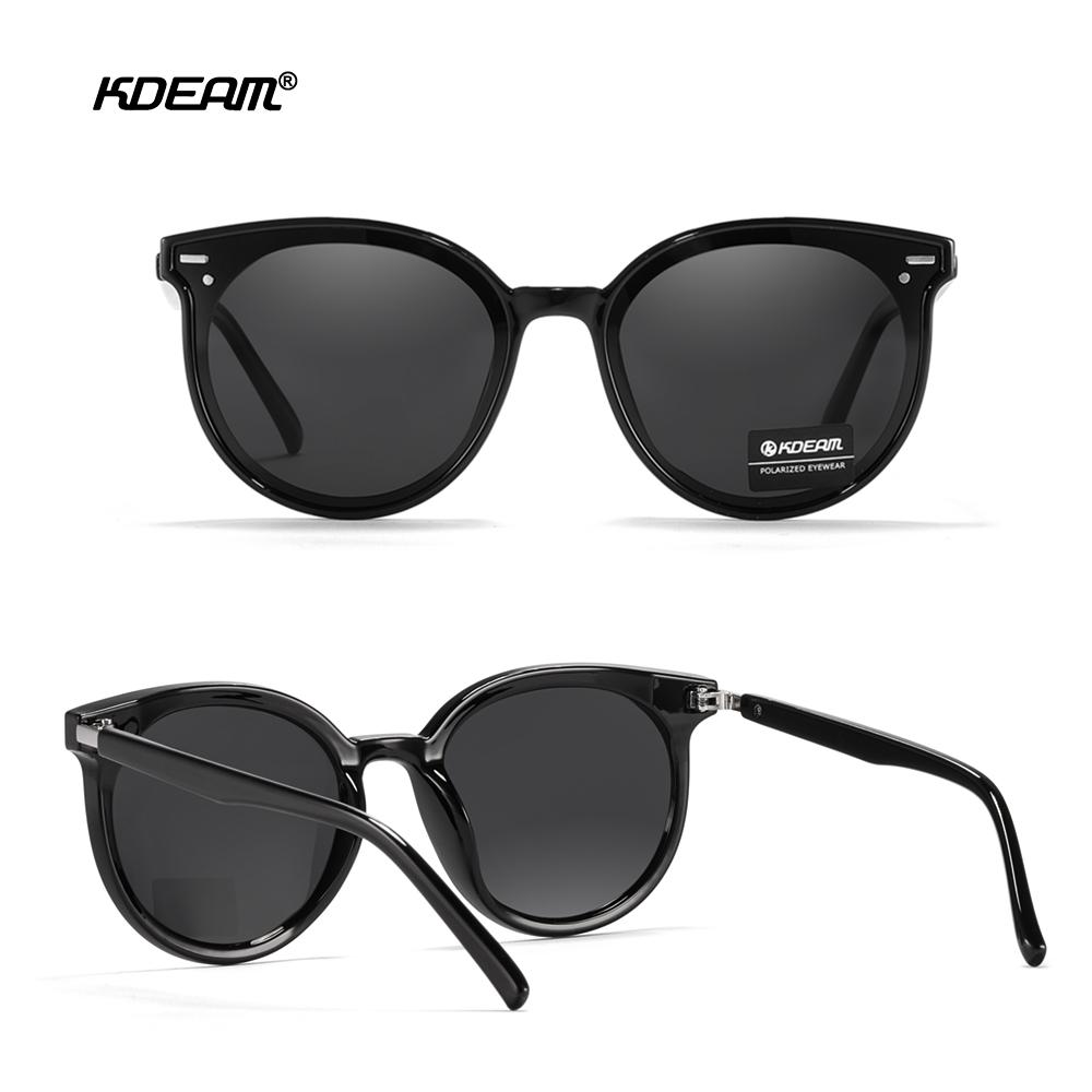 KDEAM Soft TR90 Material Women Sunglasses Cat Eye Polarized UV400 Mirror Sun Glasses Round Black Shades With Leather Case