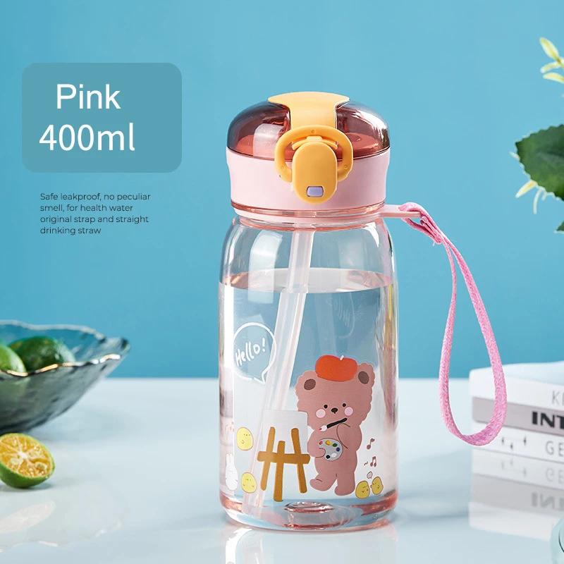 Kids Cartoon Water Sippy Cup with Straw Adorable Bear Leakproof Water Bottles Outdoor Activity Lightweight Drink Bottle Childrens Lovely Cup