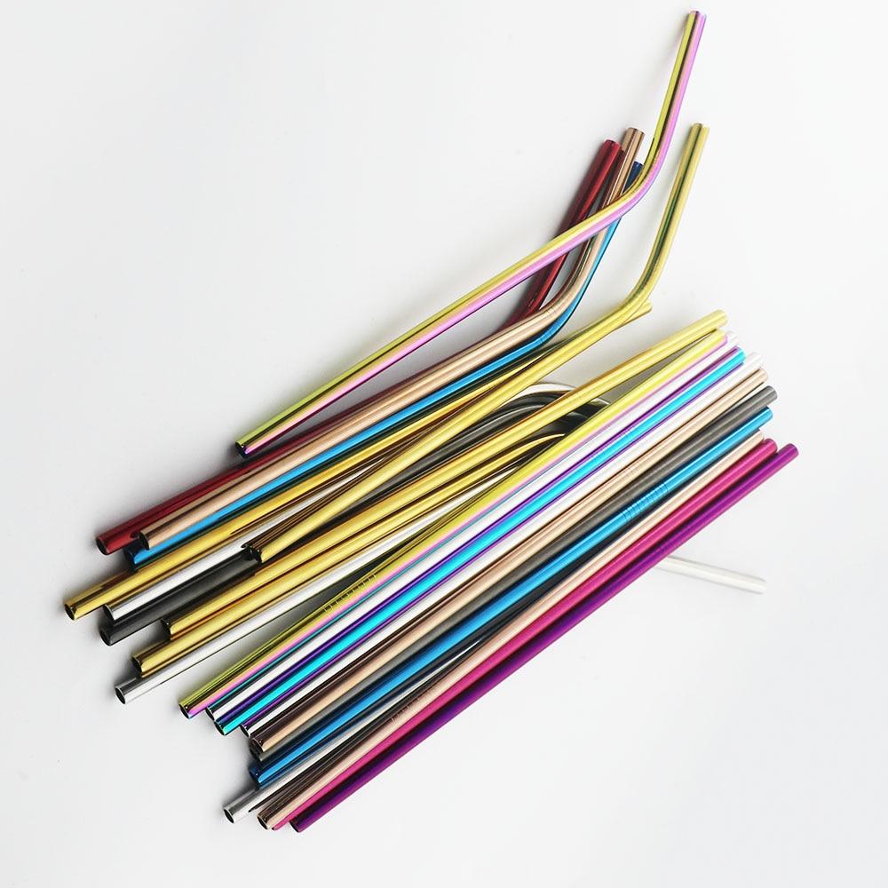 Набор трубочек для питья из нержавеющей стали цвета радуги, многоразовые металлические соломинки, соломинки для пузырькового чая, сока с чистящей щеткой
