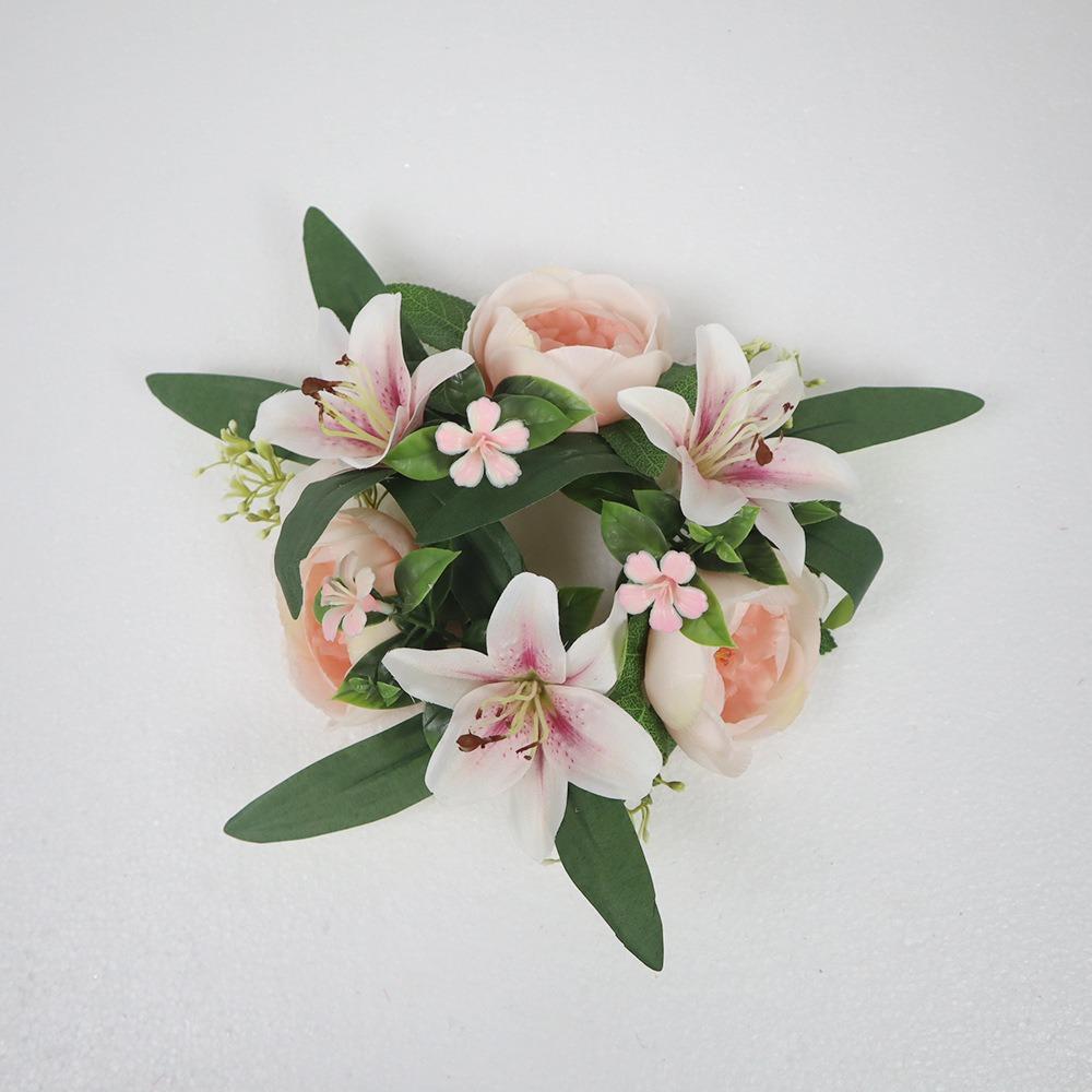 Artificial Flowers Candle Ring Simulated Mini Wreath Candlestick Wreath  Wedding Party Decoration