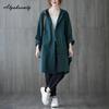 Корейский стиль Весна Осень Женская Оверсайз Длинная Блузка Худи Серая Черная Темно-зеленая Мешковатое Пальто Большого размера Повседневная Свободная Женская Базовая Верхняя Одежда
