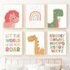 Cartoon Dinosaur Alphabet Rainbow Quotes Nursery Wall Art Canvas Painting Boho Posters And Prints Pictures Baby Kids Room Decor
