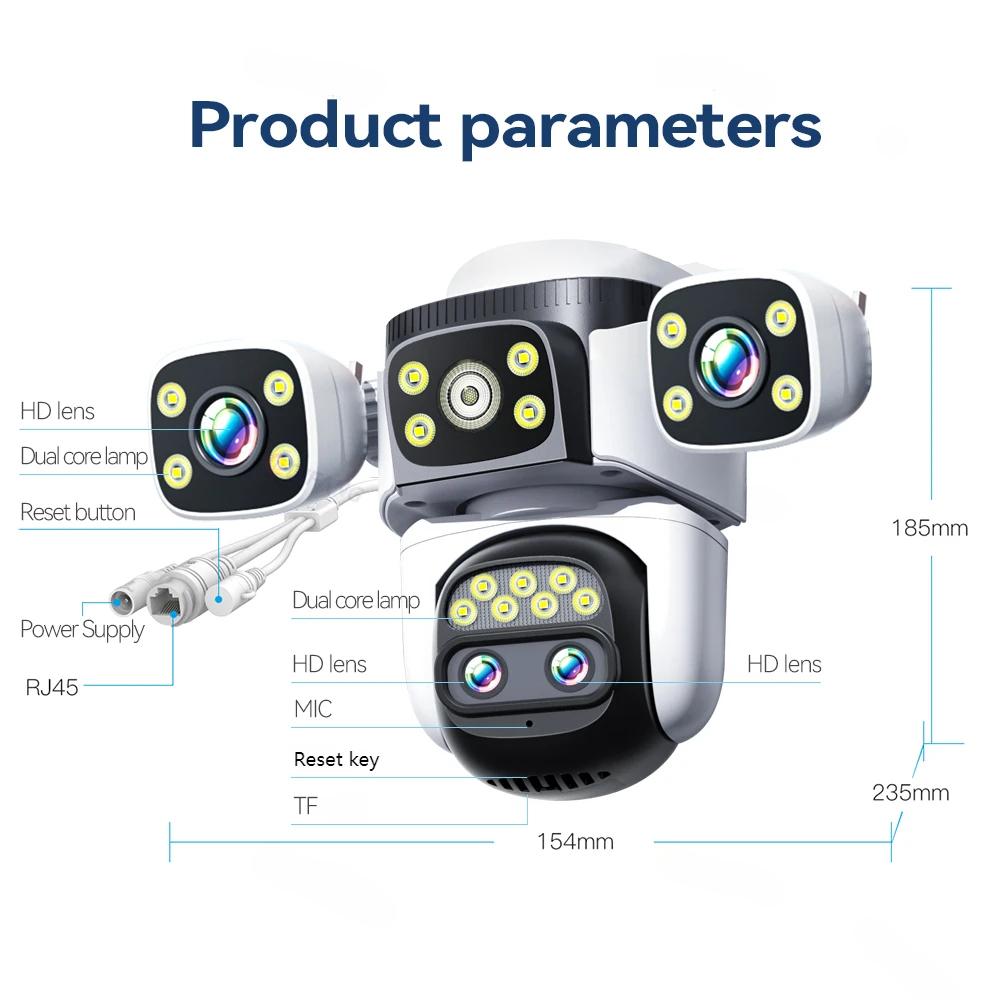 10K WiFi6 наружная камера 20MP 10X оптический зум Четырехэкранный Четырехобъективный PTZ Автоматическое отслеживание 6K Двойной объектив Водонепроницаемая система видеонаблюдения безопасности