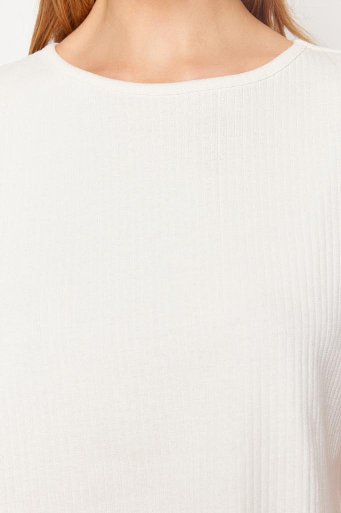 Women's Fashion New Pajama Set Ecru Slogan Printed Rubber Detailed Corduroy Cotton T-shirt-Pants Knitted Pajamas