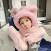 Милая шапка-медведь, шарф, комплект из трех предметов, теплый зимний шарф для езды на велосипеде, средства защиты ушей, плюшевая шапка, утолщенный мех кролика.