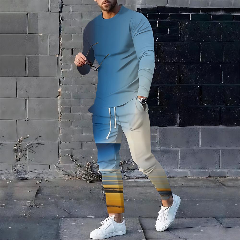 2024 Летний спортивный костюм для мужчин, футболка с длинным рукавом и брюки, мужской уличный костюм, винтажная толстовка большого размера, мужская одежда, комплект из 2 предметов