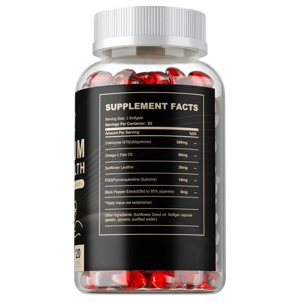 Complex soft capsules, containing fish oil, coenzyme Q10 extract, natural plant nutrients, suitable for both men and women.