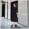 Французский стиль, осенне-зимнее женское платье-свитер миди, с половиной воротником, черное, серое, кофейное, вязаное платье, элегантное женственное трикотажное платье