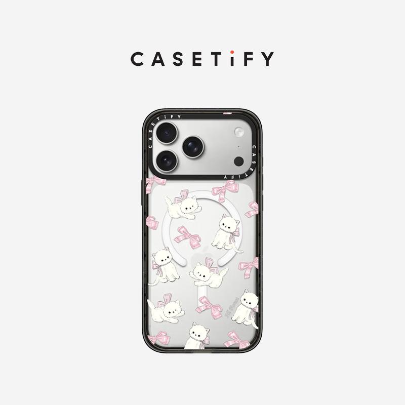 CASETIFY Серия «Лесное утро» Бантик Котенок Прозрачная Черная Рамка Чехол MagSafe для iPhone 17 Pro Max