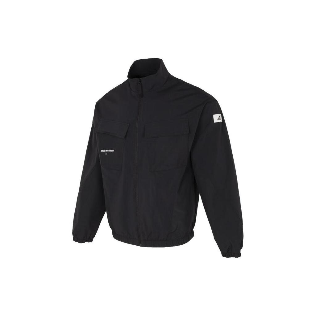 Adidas Сплошной цвет с логотипом и воротником-стойкой, куртка с длинными рукавами, мужские куртки, черный IP4987