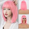 MISSQUEEN Женский прямой парик боб длиной до плеч с челкой, синтетическое волокно, натуральный короткий розовый парик боб, повседневная одежда для косплея