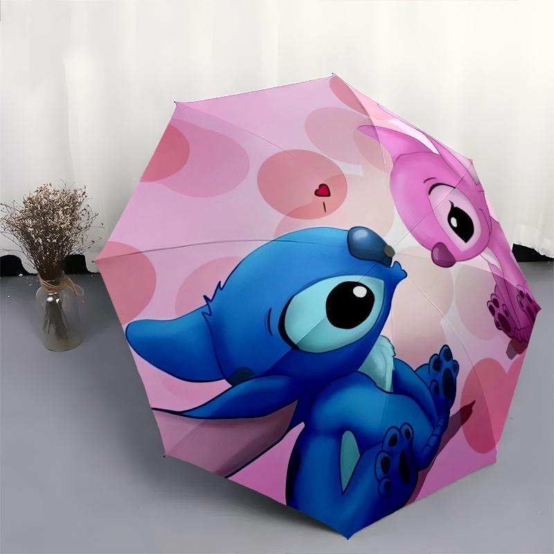 Stitch,Pink Alien Automatic Opening and Closing Umbrella 8 Ribs Windproof Portable Folding Umbrella with Plastic Handle, Suitable for Casu
