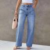 Women's Mid-Rise Stretch Jeans Fashion Straight Leg Denim Pants With Pockets