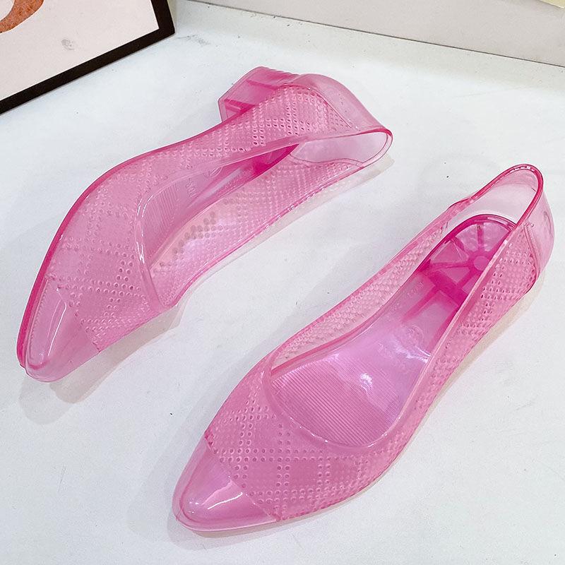 Женские прозрачные сандалии с кристаллами, летние модные туфли на блочном каблуке с нескользящим носком, ажурные прозрачные туфли на высоком каблуке