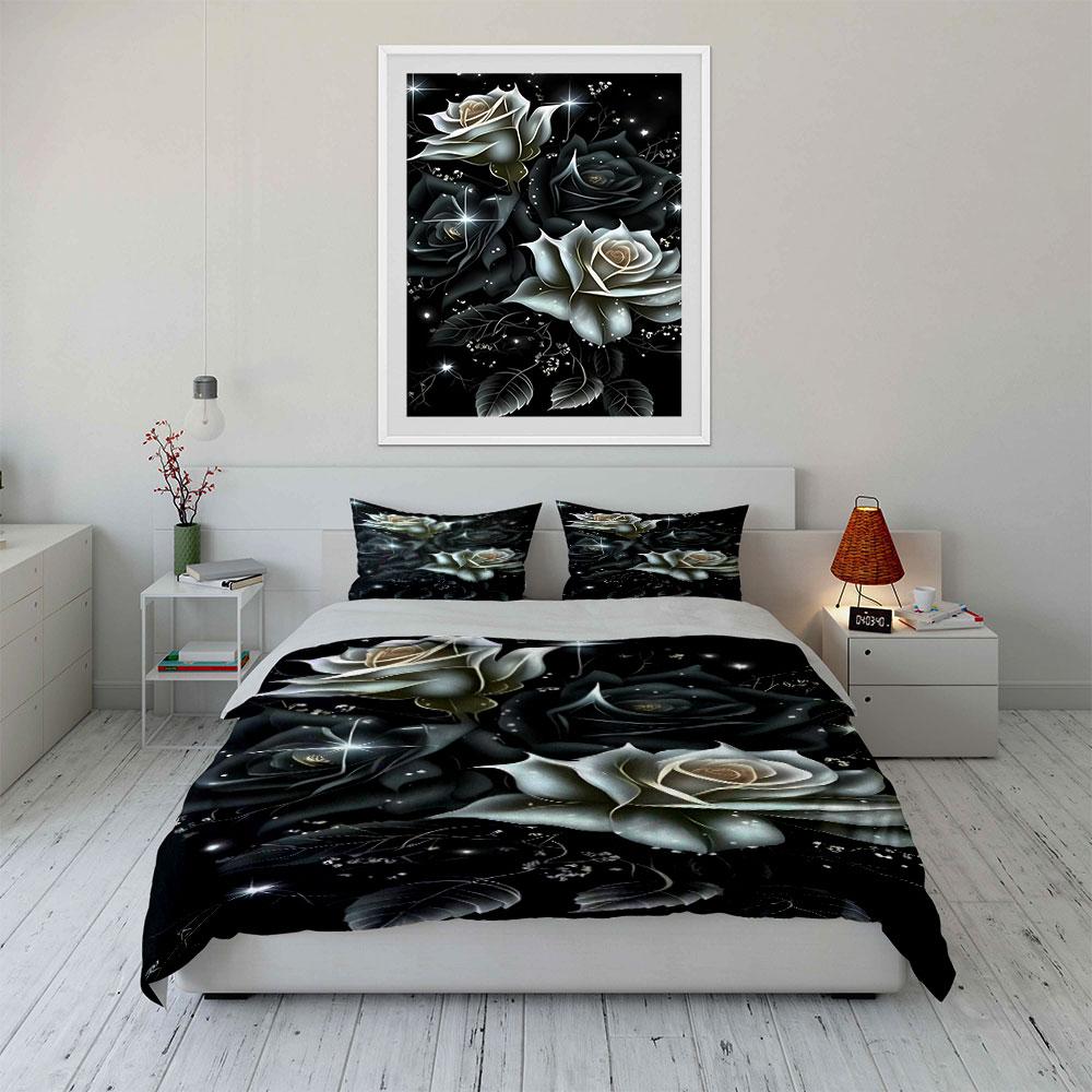 White and black roses. Bedding sets Duvet cover sets Duvet covers Pillowcases(1*Duvet Cover 2*Pillowcases without duvet insert)