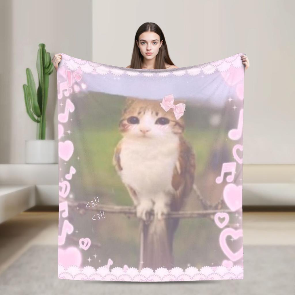 Meowl Cat Owl Meme Blankets Soft Pattern Plush Throw Blanket For Couch Bed Airplane Travel Flannel Bedspread Bed Cover
