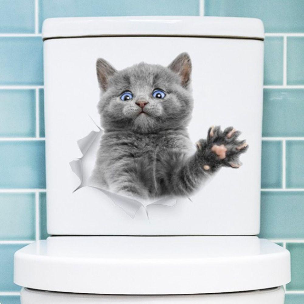 DIY Cat Toilet Sticker 3D Toilet Seat Decal Creative Cat Wall Decal  Bathroom