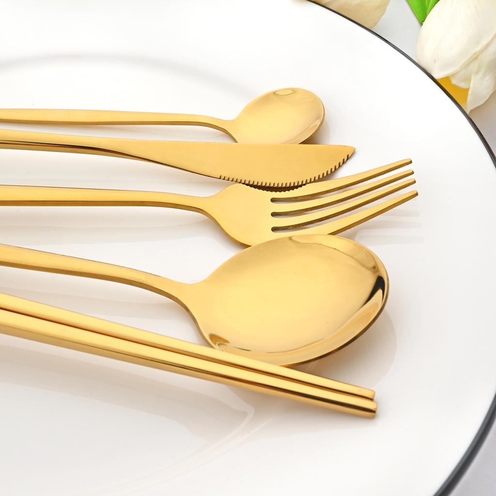 2Pcs Black Stainless Steel Set Cutlery Dinner Fork Chopsticks Portable Dinnerware Set Silverware Western Kitchen Home Tableware