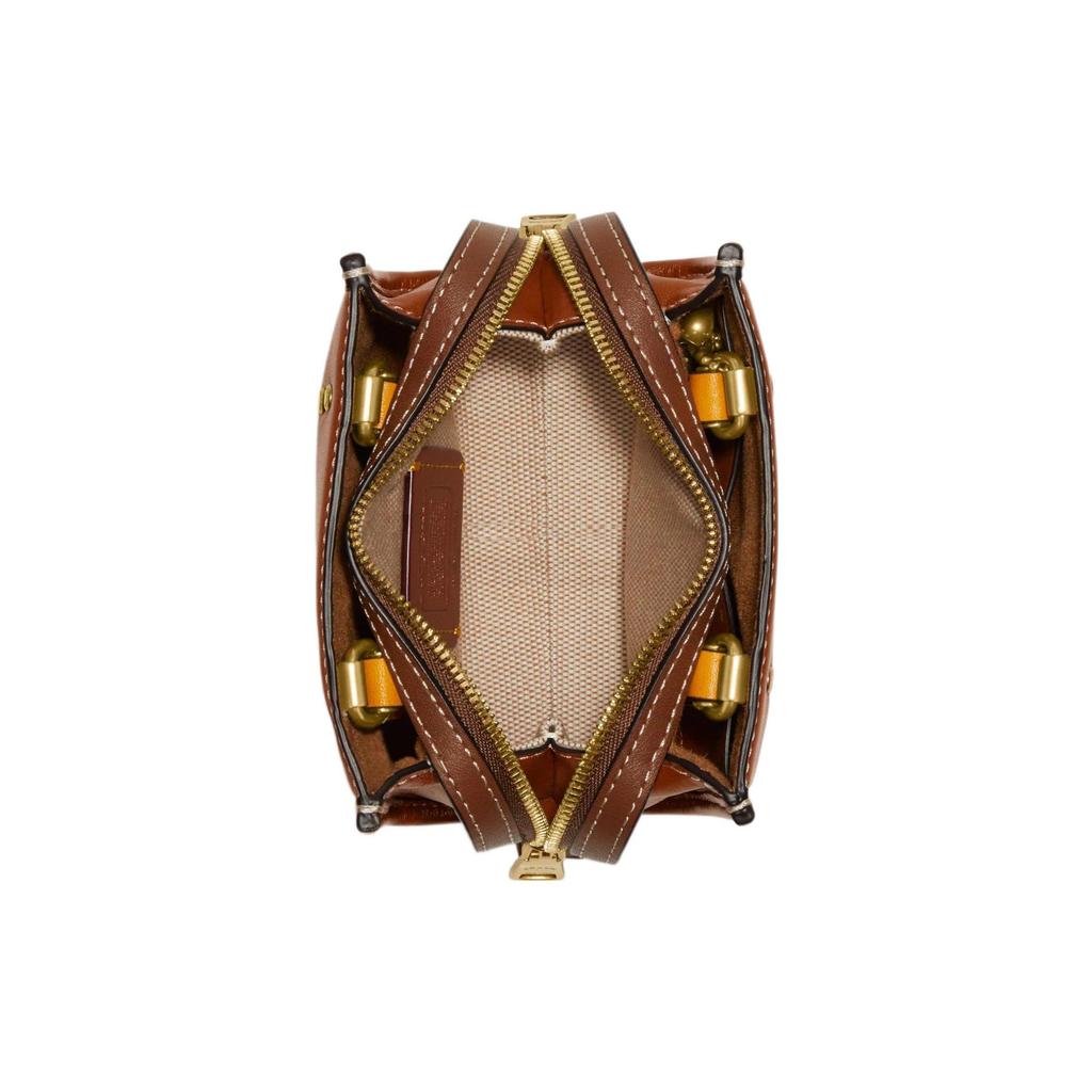 Coach Rogue 12 Классический Логотип Застежка-молния Жаккардовая Ткань и Кожа Наплечная Сумка-кроссбоди Мини Женские сумки Коричневый CC515-B4TA7