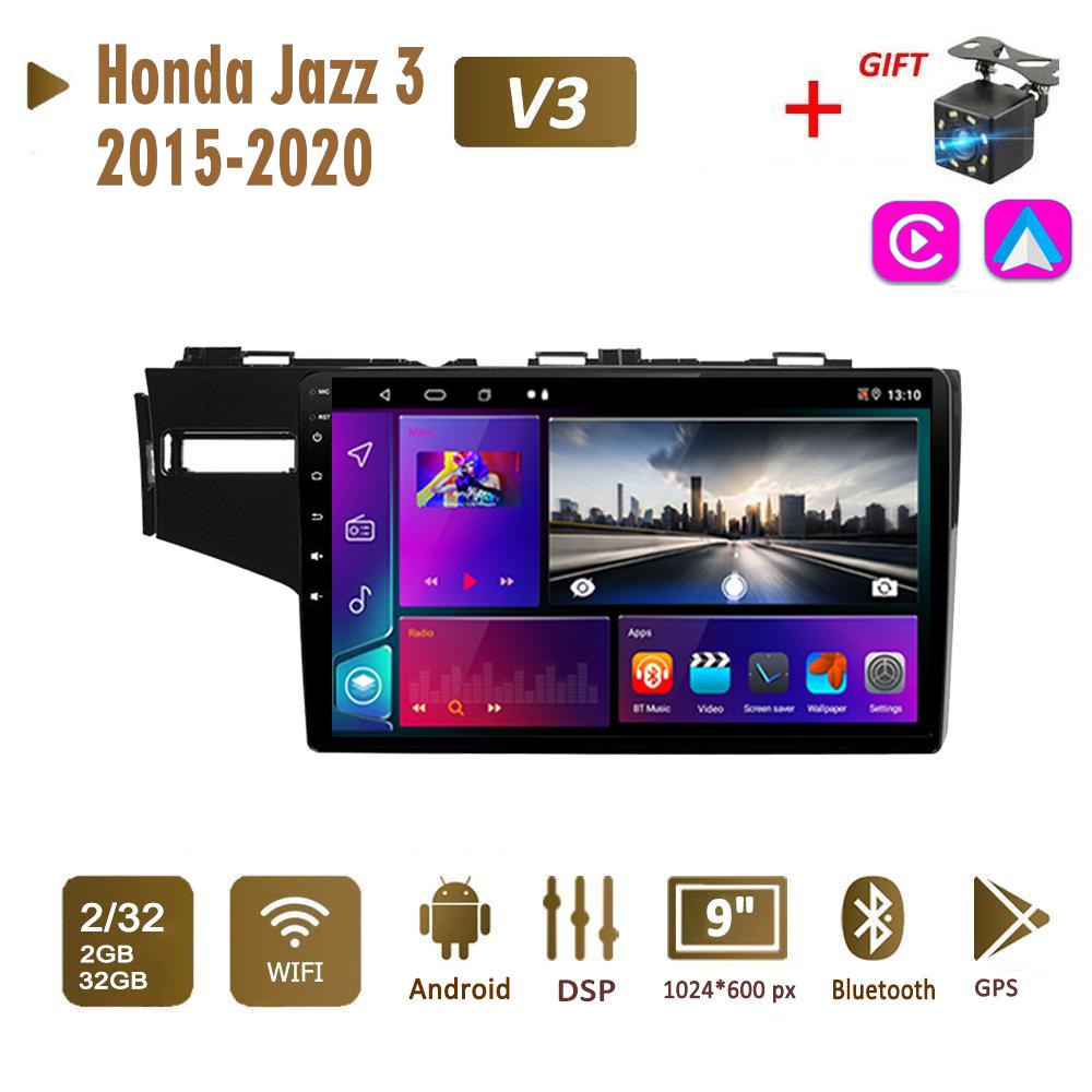 Автомобильная магнитола Android стерео для Honda Jazz 3 2015-2020 Fit 3 GP GK 2013-2020 2 Din Мультимедийная навигация Carplay Авторадио GPS WIFI Головное устройство 4 + 64 ГБ