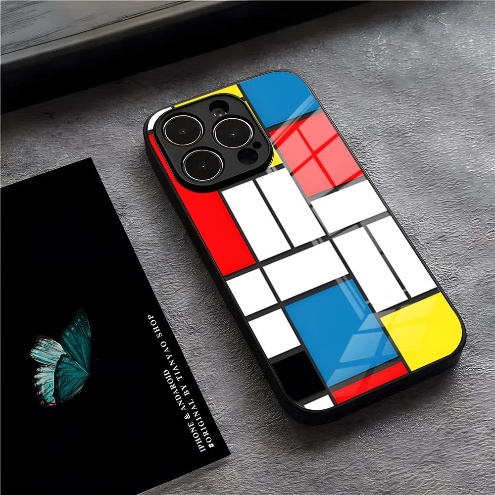 Pattern Abstract Piet Mondrian Phone Case For IPhone 17 Pro Max 15 Pro 16 14 Plus 12 13 Mini 11 Pro Shockproof Glass Cover